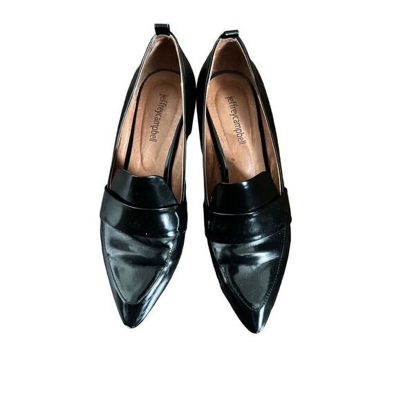 Jeffrey Campbell Women’s 7.5 LOCKLYN Black Patent Leather Heeled Loafers - Picture 2 of 9